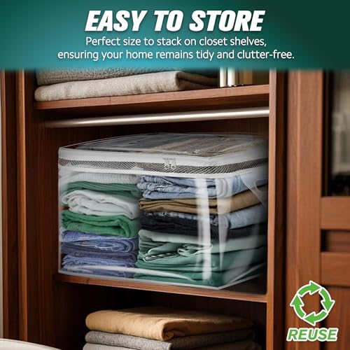 HIBAG 10 Gallon Large Storage Bag for Clothes, Zipper Clothing Storage Bag, Clear Organizer with Reinforced Handles, for Closet and Underbed Storage (2 Pack) - size: 10 gal Clear - 2 pack