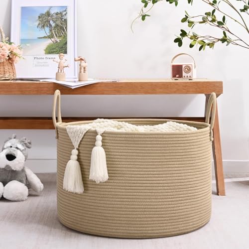 Extra Large Toy Basket, 20"x13" Kids Toy Storage for Playroom Classroom Nursery, Woven Rope Blanket Basket with Handles, Stuffed Animal Organizer & Dog Toys Basket, Brown - color: Brown - Wide