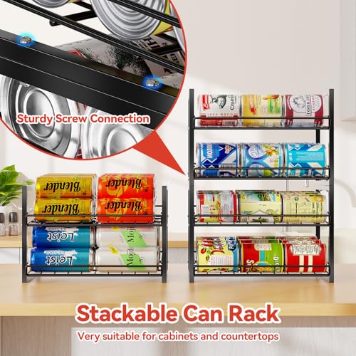 SUFAUY Stackable Can Rack Organizer for Pantry, 2 Tier Soda Canned Food Storage Holds Up to 60 Cans, Steel Square Frame Shelves for Storage, 2 Pack - color: Black, size: 12"D x 16.5"W x 11"H
