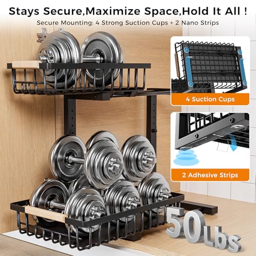 Under Sink Organizer,2 Pack Under Kitchen Sink Organizer,2 Tier Sliding-Out,5 Level Height Adjustable,Thickened Carbon Steel,Anti-Rust Treatment,for Kitchen Bathroom Black