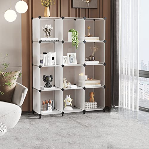 AWTATOS Cube Storage Organizer Storage 12 Cube Bookshelf DIY Plastic Closet Storage Shelves with Wooden Mallet, Ideal Storage Solution for Home, Bedroom, Translucent White - color: Translucent
