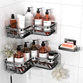 Getsrichfc Large Capacity Shower Caddy, Heavy-Duty Adhesive Shower Organizers with Custom Aesthetic Design Soap, No Drilling Corner Shower Shelves, 5 Hooks for Bathroom Accessories - 3 Pack