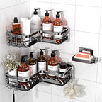 Getsrichfc Large Capacity Shower Caddy, Heavy-Duty Adhesive Shower Organizers with Custom Aesthetic Design Soap, No Drilling Corner Shower Shelves, 5 Hooks for Bathroom Accessories - 3 Pack