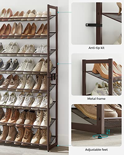 SONGMICS Shoe Rack, 8-Tier Shoe Organizer, Metal Rack for Garage, Set of 2, 4-Tier Stackable Shelf, with Adjustable Flat or Angled Shelves, 32-40 Pairs, Bronze ULMR08A - color: Bronze, size: 8 Tiers (36.4"W)