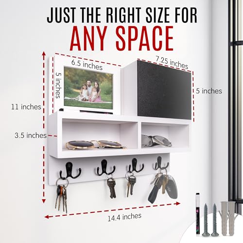 Spacelog Key and Mail Holder for Wall with Chalkboard – Magnetic Picture Frame Key Holder Wall Mount, White, Dual Storage & Cupboards - color: White