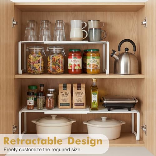 Extendable Dense Mesh Metal Shelf - 15-24.4in Adjustable Stackable Organizer for Kitchen, Bathroom, Shoe Cabinet & Tool Closet, Dust-Proof Small Item Friendly Storage Rack (2 Piece, Black) - color: Black, size: 2 Piece