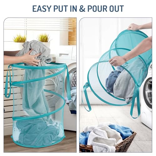 Seiritex Mesh Popup Laundry Hamper 115L Collapsible Laundry Basket No Lid Extra Large Capacity Foldable Clothing Storage Basket with Handles 26 H x 18 W x 18 L (Turquoise Blue) - color: Turquoise