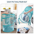 Seiritex Mesh Popup Laundry Hamper 115L Collapsible Laundry Basket No Lid Extra Large Capacity Foldable Clothing Storage Basket with Handles 26 H x 18 W x 18 L (Turquoise Blue) - color: Turquoise