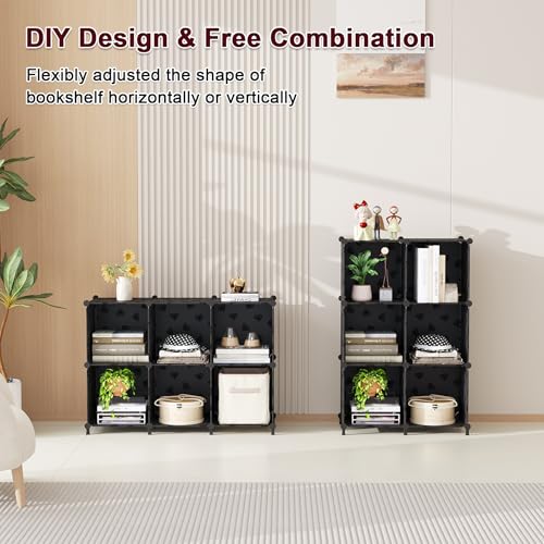 UNKU Cube Storage Organizer, 6 Cube Closet Organizer Storage Shelves, DIY Stackable Bookcase, Clothes Organizer Shelf for Closet, Bedroom, Living Room, Cabinet, Home, Office, Black - color: Black, size: 6cube