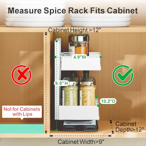 iSPECLE 2 Pack Pull Out Spice Rack - Rotate Peel and Stick No-Drill Vertical Spice Rack Organizer for Cabinet Easy Access Spices, Adjust Height for 4oz to 8oz Spice Jars, Fits Small Pantry Cabinet - color: 2-Pack White