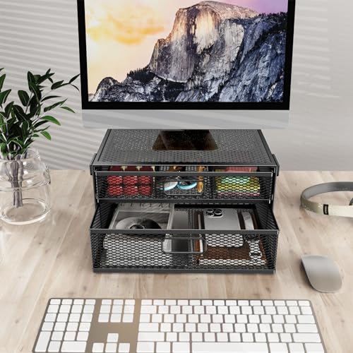 Under Desk Drawer Organizer No Drill Metal Under Desk Storage Drawer Container 2 Slide Out Cabinet Drawer Suitable for Home And Office (Medium)