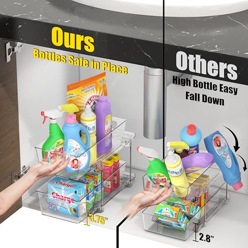 Simple Houseware 2 Tier Basket Drawer Cabinet Pull-Out Organizer, 2 Pack, Clear - size: 2-Pack