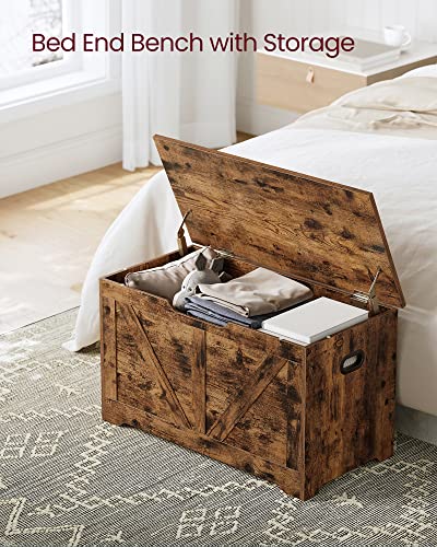 VASAGLE Storage Chest, Storage Trunk with 2 Safety Hinges, Storage Bench, Shoe Bench, Farmhouse Style, 15.7 x 31.5 x 18.1 Inches, for Entryway, Bedroom, Living Room, Rustic Brown ULSB062T01 - color: Rustic Brown, size: 31.5"W x 18.1"H, style: Farmhouse
