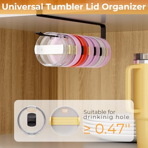 Quehun 2 PCS Tumbler Lid Organizers, Ample Lid Capacity Up to 30 Lids, No Adhesive No Drill Yeti Lid Organizer Holder Inside Cabinet, Space-Saving Stanley Tumbler Cup Lid Holder Organizer for Kitchen - color: Black