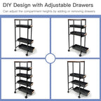 5 Tier Slim Rolling Storage Cart with Wood Top, Narrow Laundry Room Organizer for Tight Gaps, Metal Bathroom Gap Filler, Kitchen Pantry Trolley, Small Spaces (Black) - color: Black