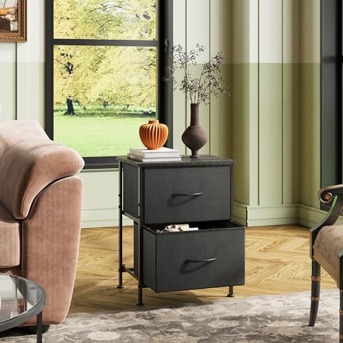 WLIVE Black Nightstand Set of 2, Night Stand with 2 Fabric Drawers, Small Dresser for Bedroom, Bedside Tables for Small Spaces, Dorm, Wood Top - color: Black (Set of 2), size: 11.8"D x 15.7"W x 20.9"H