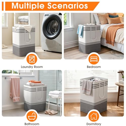 2 Pack Large Laundry Baskets, Laundry Hampers, Freestanding Waterproof Collapsible Clothes Bags with Reinforced Handles - Foldable Dirty Clothes Basket for Dorm, Bathroom, Room (Grey/75L) - size: 2 x 75L