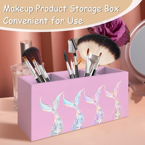 Mermaid Gifts for Girls Women, Pastel Mermaid Beach Pen Pencil Holder Organizer for Desk, Coastal Ocean Wooden Box Block Sign for Home Classroom Dorm Office Tabletop Decor（Pink） - color: Pink Mermaid