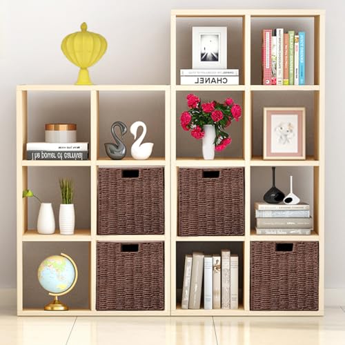 Vagusicc Wicker Storage Basket, Set of 2 Hand-Woven Storage Baskets for Shelves, Foldable Cube Storage Baskets Bins with Handles, 9 inch Small Wicker Baskets for Organizing Pantry Bedroom, Brown - color: Brown, size: 9'' x 9'' x 9''