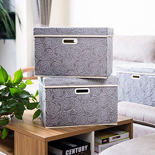 PRANDOM Large Storage Boxes with Lids [5-Pack] Fabric Decorative Storage Bins Cubes Organizer Containers Baskets with Handles for Closet Grey 17.5x11.8x11.8 In For 6+ Year Old Boys and Girls - color: Gray, size: Large(5-Pack)