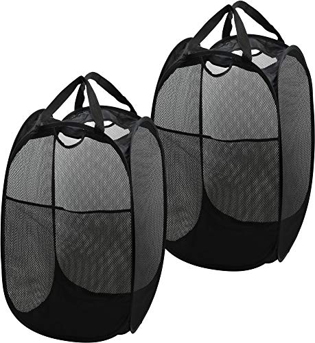 Simple Houseware Mesh Pop-Up Laundry Hamper Basket with Side Pocket, Black - 2 Pack - color: Black, size: 2 Pack