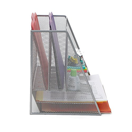 Mind Reader Metal Mesh Desktop File Organizer, 3-Tier Paper Tray with 5 Compartments, Office Mail Sorter, Silver - color: Silver