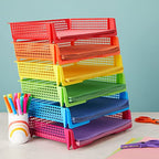Bright Creations Teacher Supplies Letter Tray Organizer - 6-Pack Rainbow, 9 x 13 x 3 in - Stackable Paper Trays for Classroom & Teacher Desk Organizer