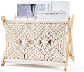 Mkono Macrame Magazine Rack Boho Storage Holder Standing Basket for Books, Newspapers, Swaddle Blanket, Dorm Essentials, Living Room, Bathroom, Office, Nursery, Home Decor, Medium Size, 14”L x 10”W