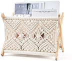 Mkono Macrame Magazine Rack Boho Storage Holder Standing Basket for Books, Newspapers, Swaddle Blanket, Dorm Essentials, Living Room, Bathroom, Office, Nursery, Home Decor, Medium Size, 14”L x 10”W