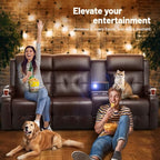 Loveseat Recliner Sofa, 3-Seater Home Theater Seating Massage Reclining Couch with 7 Led Lights, USB, Console, Wall Hugger RV Recliners, 145° Recline & Cup Holders & Side Pockets, for RV & Movie Room - color: Brown, size: 3-Seater 87''