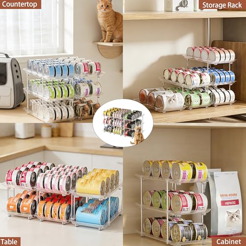 Attelite Cat Food Can Organizer, 2 Tier Can Organizer for Pantry, Rolling Stackable Cat Food Storage Rack Holds 96 (3oz) Cans, Canned Food Organizer for Pantry Kitchen Cabinet - color: 2 tier×3 set