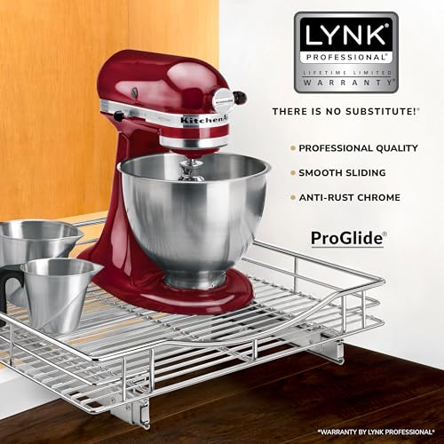 LYNK PROFESSIONAL® Pull Out Cabinet Organizer, 20" x 21" Slide Out Cabinet Organizer Pull Out Drawer – Pull Out Shelves for Kitchen Cabinets – Under Sink Organizers - Lifetime Ltd. Warranty, Chrome - color: Chrome, size: 20" W x 21" D