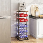 GILLAS 6 Tier with Wooden Top Water Bottle Storage with Wooden Tabletop,Metal Beverage Can Rack,Large Capacity Bottled Rack Water Bottle Holder Stand for Cabinet,Countertop Kitchen,Party,Black - size: 6 Tier With Wooden Top