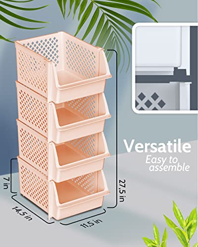 TidyFriend Stackable Storage Bins for Pantry, 4 Pack Stackable Bins For Organizing Food, Kitchen, and Bathroom Essentials (Cream) - color: Cream, size: 4 Pack
