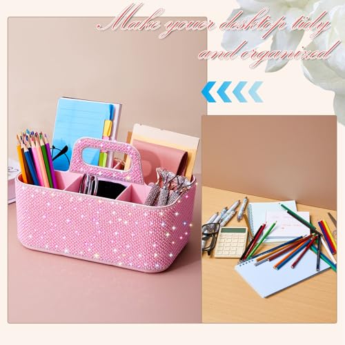 Marspark Bling Makeup Caddy Organizer with Handle, Sparkly Art Craft Holder, Glitter Bathroom Hair Caddy, Shimmer Pen Pencil Holder for Women Desk Organizer, Bling Gifts for Women(Pink,Pearl Diamond) - color: Pink, style: Pearl Diamond
