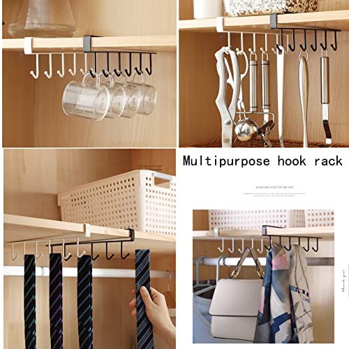 Cup Holder Under Cupboard,Kitchen Under Cabinet Utensils Hanging Hooks Rack, Drilling Free Cabinet Door Hanging Hook Rack,6 Hooks Kitchen Storage Utensil Organizer Hook Rack,2 Pack (White) - color: White 2pcs