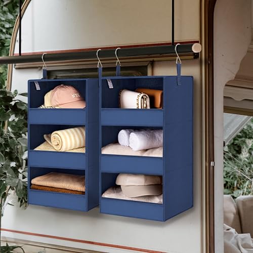 GRANNY SAYS 3-Shelf Closet Organizers and Storage, Foldable Hanging Closet Organizer, Closet Hanging Shelves with 2 Metal Hooks, Leak-Proof Hanging Organizer for Closet, Navy, 2-Pack - color: 3-shelf Navy, size: 2-Pack