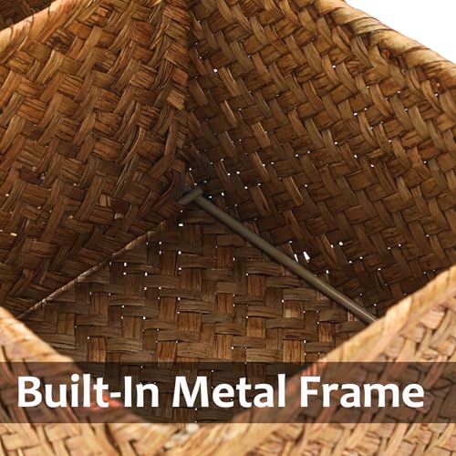 Seagrass Shelf Basket with Dividers, Rectangular Woven Storage Baskets for Organizing, Decorative Wicker Narrow Basket Tray with 3 Sections for Shelves, Toilet Tank, Bathroom Counter - color: Caramel