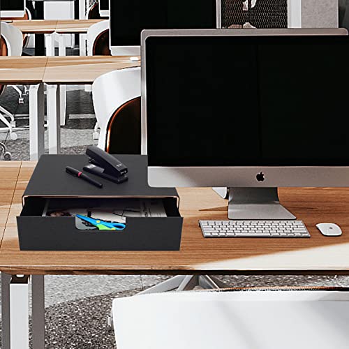 PU Leather Stackable Organizer Drawer,Executive Office Supplies Desktop Filing A4 File Cabinet/Holder for Jewelry/Bill/Paper/Documents/Makeup Home Decor Stationery Storage Box,Black - color: Black