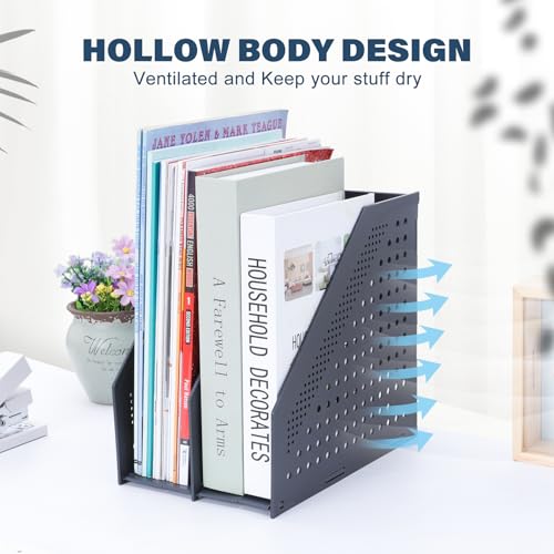 FRETONBA Collapsible Magazine File Holder with 2 Vertical Compartments Foldable Binder Holder for Desk Binder Storage Organizer Plastic Magazine Holders for Shelf, Dark Gray - color: Dark Gray, size: 2 Compartments - 1Pcs