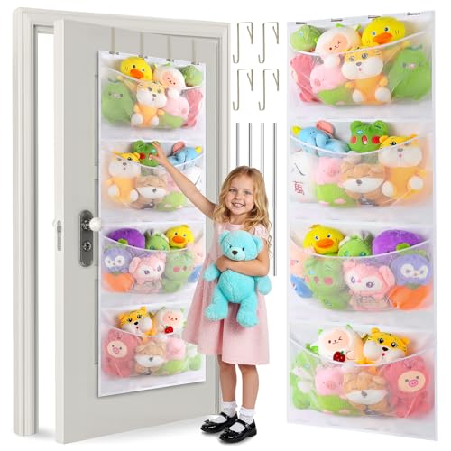 Upgraded Assembly Type Stuffed Animal Storage. Original Design & Patented, 4 Components Over the Door Organizer, Adjustable Stuffed Animals Storage, Suitable for Doors and Walls of Various Heights.