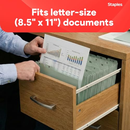 Staples A–Z Index File Guides, Letter Size, Light Green, Durable Alphabetical Filing Tabs for Drawers, Cabinets & Office Organization – 25/Set