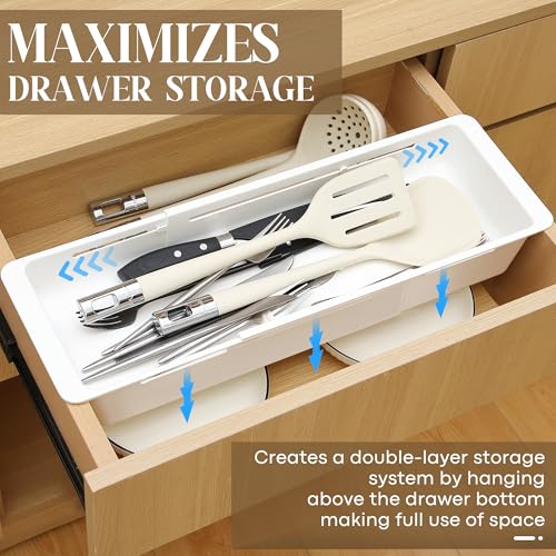 2 Pack Deep Drawer Organizer Bins, Sliding Drawer Organizer Bin Expandable and Adjustable Tray for Kitchen Utensils, BBQ Tools, Towels, Durable Plastic Sliding for Easy Storage(17.4-27.6") - size: 17.4-27.6"