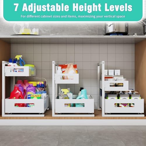 Petiza Under Sink Organizer Adjustable Height 2 Tier Bathroom Organizer Pull Out Cabinet Organer kitchen organizers and storage fridge organizers and storage,White,XL-1 Pack - color: white, size: Extra Large-1 pack