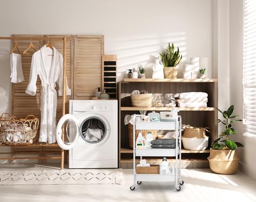 CAXXA 3-Tier Rolling Metal Storage Organizer - Mobile Utility Cart Kitchen Cart with Caster Wheels, White - color: White