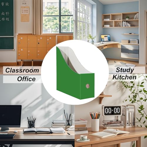 Limitliho Cardboard Magazine Holder (24 Pack), Sturdy Book Bins for Classroom, Vertical File Folder Organizer, 10.6'' 10.2'' 3.5'' Inch Magazine Rack (Green, 24 Pack) - color: Green