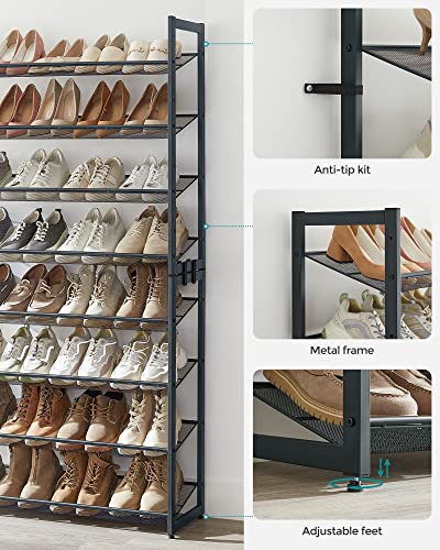 SONGMICS Shoe Rack, 8-Tier Shoe Organizer, Metal Rack for Garage, Set of 2, 4-Tier Stackable Shelf, with Adjustable Flat or Angled Shelves, 32-40 Pairs, Charcoal Gray ULMR08GB - color: Charcoal Gray, size: 8 Tiers (36.4"W)