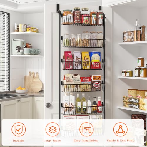 MIAOLI Over the Door Pantry Organizers and Storage, 6-Tier Spice Rack, Home & Kitchen Storage Shelves for Cabinet, Large Capacity Hanging Seasoning Organizer, Laundry Room Organization, Black - color: Black, size: 6-Tier