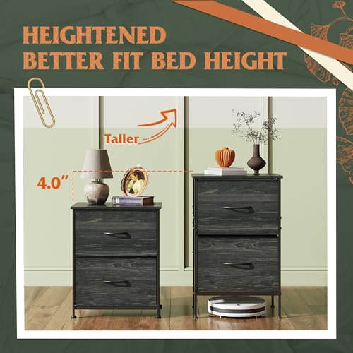 WLIVE Black Night Stand Set of 2, Small Dresser with 2 Drawers & Wooden Top, Nightstand with Fabric Bins, Bedside Table End Table for Bedroom, Closet, Entryway, College Dorm, Charcoal Black - color: Charcoal Black (Set of 2), size: 11.8"D x 15.7"W x 24.9"