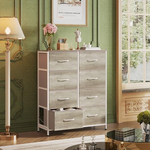 WLIVE Fabric Dresser for Bedroom, Tall Dresser with 8 Drawers, Storage Tower with Fabric Bins, Double Dressers, Chest of Drawers for Closet, Living Room, Hallway, Greige - color: Greige, style: General